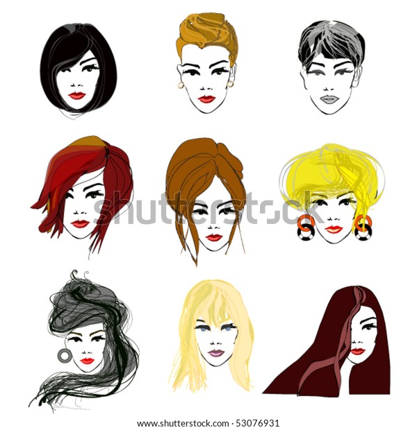 vector set of hairstyles