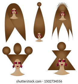 Vector set of hairstyles. Girls in sun glasses and earrings.