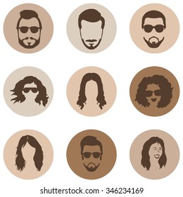 Vector Set of Hairstyles Icons. Hair, Beard, Mustache. Mens and Womens Hairstyles.