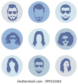Vector Set of Hairstyles Icons. Hair, Beard, Mustache. Mens and Womens Hairstyles.