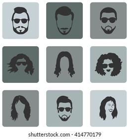 Vector Set of Hairstyles Icons. Hair, Beard, Mustache. Mens and Womens Hairstyles.