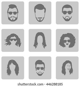 Vector Set of Hairstyles Icons. Hair, Beard, Mustache. Mens and Womens Hairstyles.