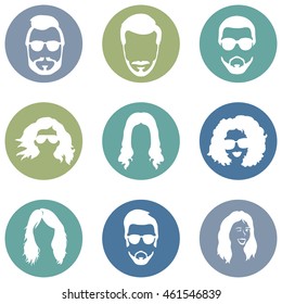 Vector Set of Hairstyles Icons. Hair, Beard, Mustache. Mens and Womens Hairstyles.