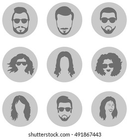 Vector Set of Hairstyles Icons. Hair, Beard, Mustache. Mens and Womens Hairstyles.