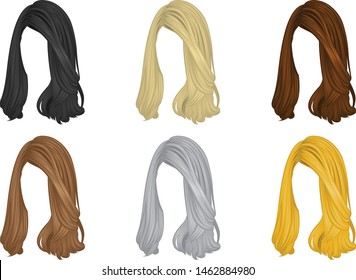 Vector set of hairstyles For women, long hair, natural colors