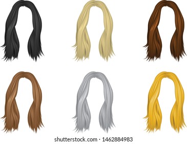 Vector set of hairstyles For women, long hair, natural colors
