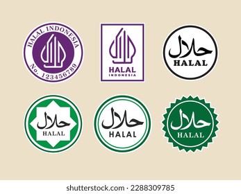 Vector set of halal food labels ,Halal logo Indonesia