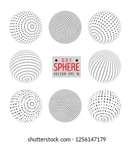Vector set of half tone 3d spheres isolated on white background. Dotted 3d circles. Vector illustration for your graphic design.