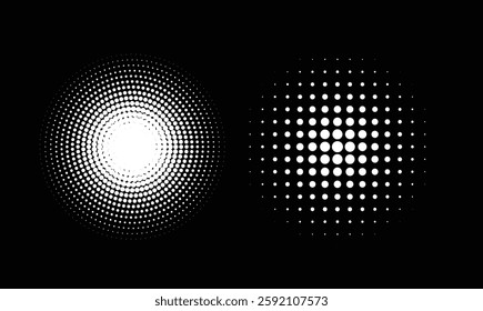 Vector set of halftone design elements. Abstract circles with dotted gradient halftone effect