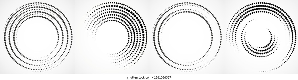 Vector set of halftone dotted background in circle form. Circle dots isolated on the white background