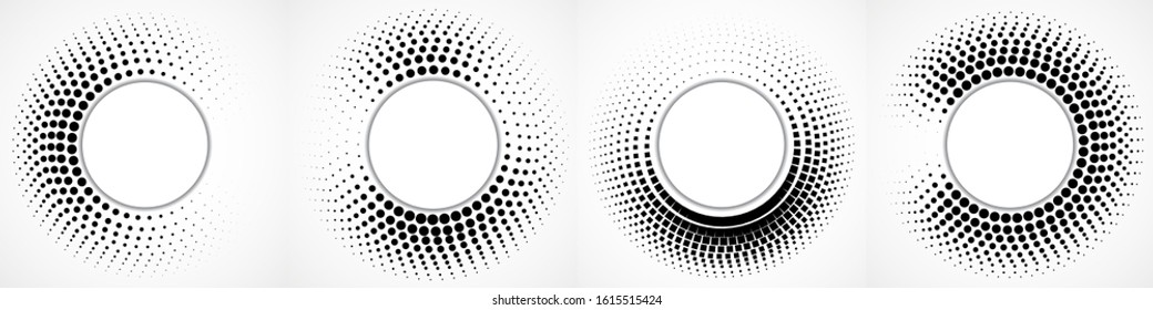 Vector set of halftone dotted background in circle form. Circle dots isolated on the white background