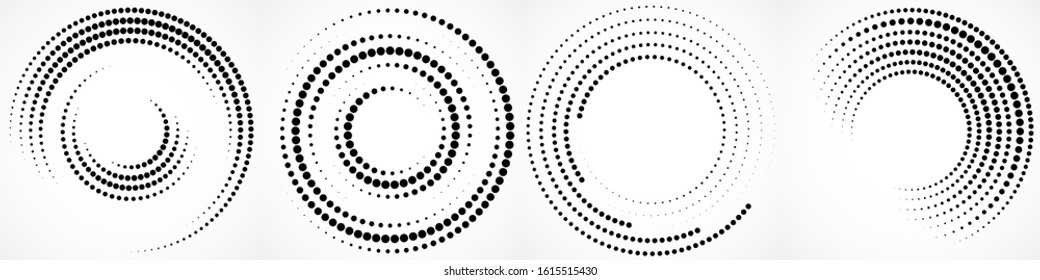 Vector set of halftone dotted background in circle form. Circle dots isolated on the white background