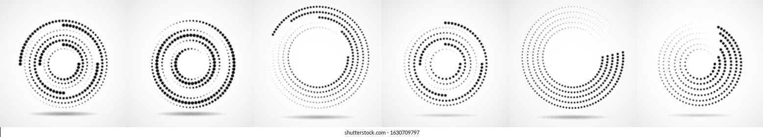 Vector set of halftone dotted background in circle form. Circle dots isolated on the white background