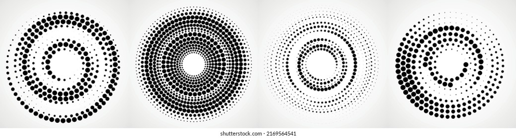 Vector set of halftone dotted background in circle form. Circle dots isolated on the white background