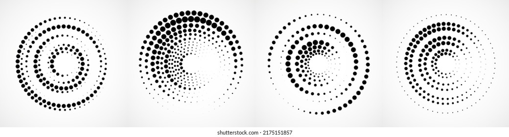 Vector set of halftone dotted background in circle form. Circle dots isolated on the white background