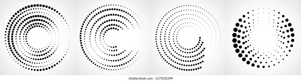 Vector set of halftone dotted background in circle form. Circle dots isolated on the white background