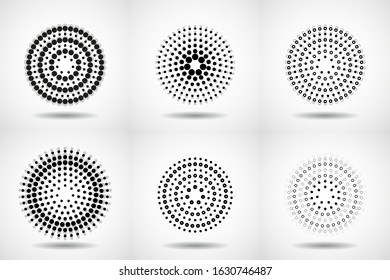 Vector set of halftone dotted backgrounds in circle form. Circle dots isolated on the white background