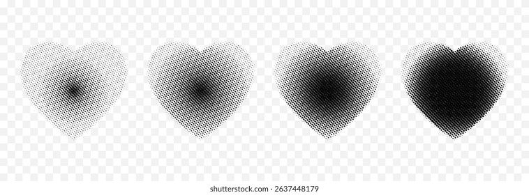 Vector set of halftone hearts png. Halftone hearts in retro pop art style for collage.