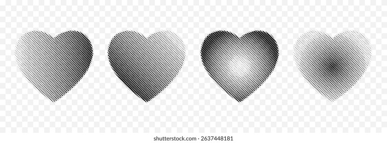Vector set of halftone hearts png. Halftone hearts in retro pop art style for collage.