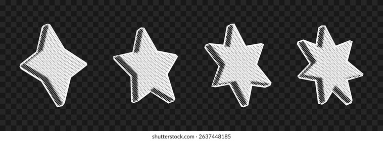 Vector set of halftone stars png. Halftone stars in retro pop art style for collage. Stars cut out of newspaper.
