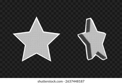 Vector set of halftone stars png. Halftone stars in retro pop art style for collage. Stars cut out of newspaper.