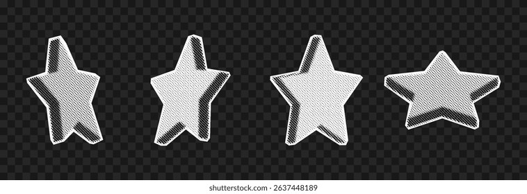 Vector set of halftone stars png. Halftone stars in retro pop art style for collage. Stars cut out of newspaper.