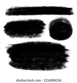 Vector set of halftone strokes, stains for backdrops. Monochrome design elements set. One color monochrome artistic backgrounds.