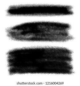 Vector set of halftone strokes, stains for backdrops. Monochrome design elements set. One color monochrome artistic backgrounds.