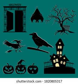 vector set of hallloween in black color on light background