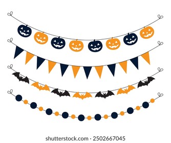 Vector set with Halloween buntings in orange with pumpkins vector design