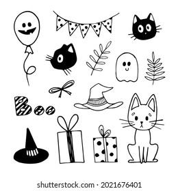Vector set of Halloween clipart. 
Funny, cute illustration for seasonal design.
Hand drawn prints and doodle.