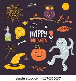 Vector set Halloween design elements for flyer or invitation template for Halloween party