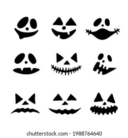 Vector set of Halloween doodle elements. Terrible Holiday Masks. silhouette smiling faces art. Kawaii characters.