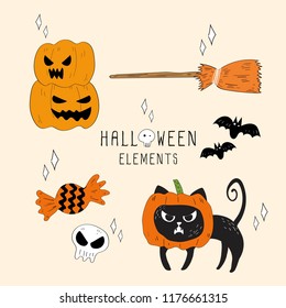 Vector set of Halloween elements.
