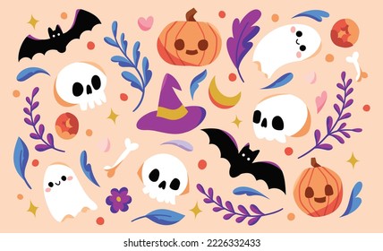 Vector set of halloween elements design.  Modern graphic with cute illustration for template, logo, print design, social media.