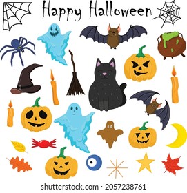 Vector set Halloween elements. Hand drawn elemetns in cartoon style. Halloween decorativ elements isolated on white background.