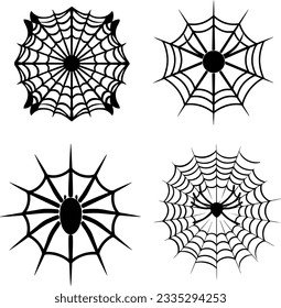 Vector Set of halloween elements, pumpkin, spider web, Witch hat, scary bats illustration