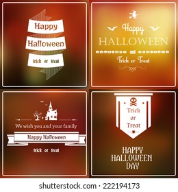 Vector set of Halloween emblems on blurred background