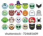 Vector Set Of Halloween Emojis Isolated On White Background