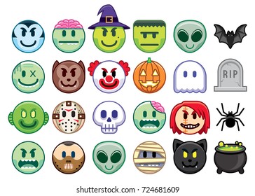 Vector Set Of Halloween Emojis Isolated On White Background