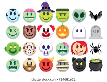 Vector Set Of Halloween Emojis Isolated On White Background