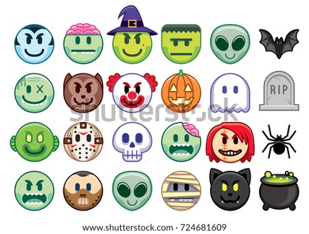 Vector Set Of Halloween Emojis Isolated On White Background