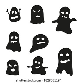 Vector set of halloween ghosts. Black ghost on a white background.