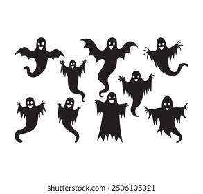 Vector Set of Halloween ghosts Silhouettes 