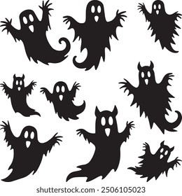 Vector Set of Halloween ghosts Silhouettes 