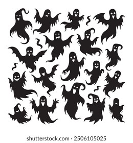 Vector Set of Halloween ghosts Silhouettes 