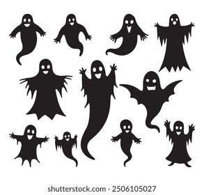 Vector Set of Halloween ghosts Silhouettes 