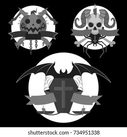 Vector set for Halloween, Gothic Emblem, black and white sign