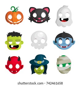 Halloween Characters Icon Set Cartoon Heads Stock Illustration 1472500376