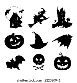 Vector set of halloween icons. Halloween elements collection in sketch style